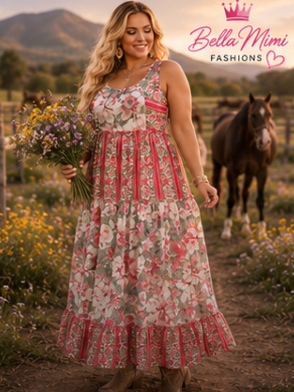 🌺🌸🌹DAVI & DANI Floral Patchwork Boho Maxi Dress – Size 3X 🌸 BRB SL 8 - Picture 2 of 8